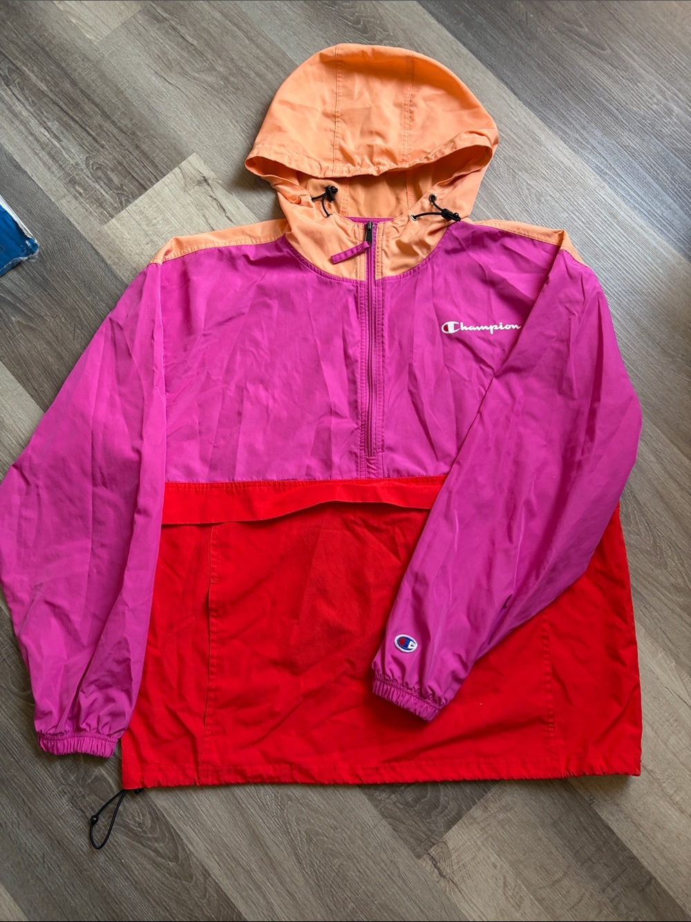 Champion Colorblock Half-Zip Windbreaker in Pink, Red & Orange